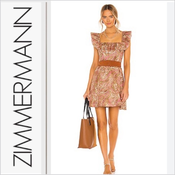 NWT ZIMMERMAN Brighton Ruffle-Neck Dress sherbet 4 - Picture 1 of 13